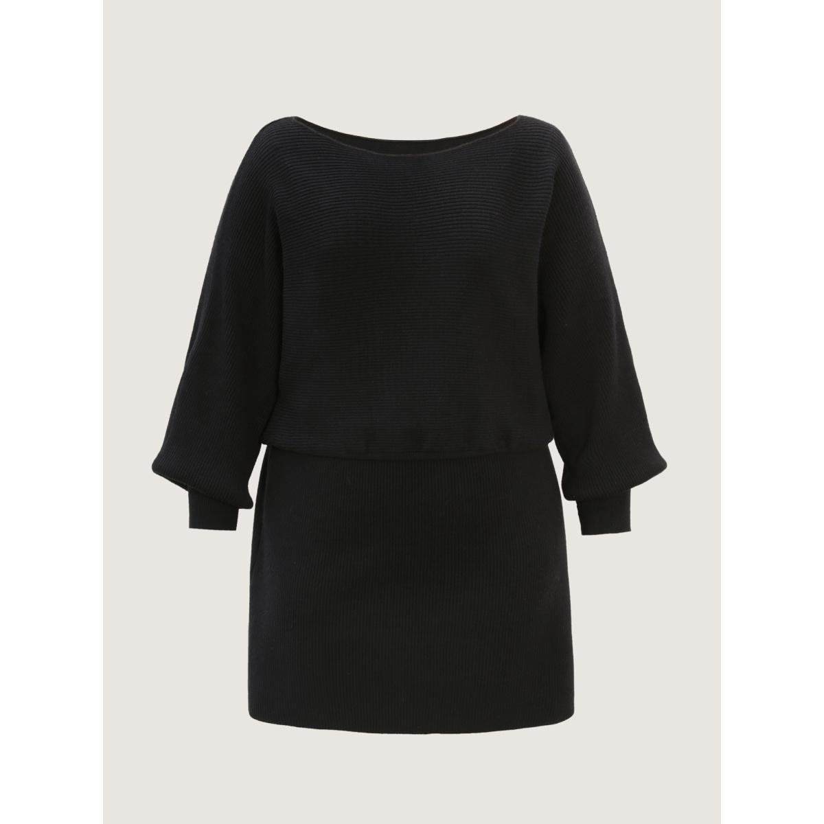 Plus Size Boatneck Textured Dolman Sleeve Sweater Dress Black Women Timeless Bodycon Long Sleeve Elegant Sweater Dresses BloomChic 10/M Product Image