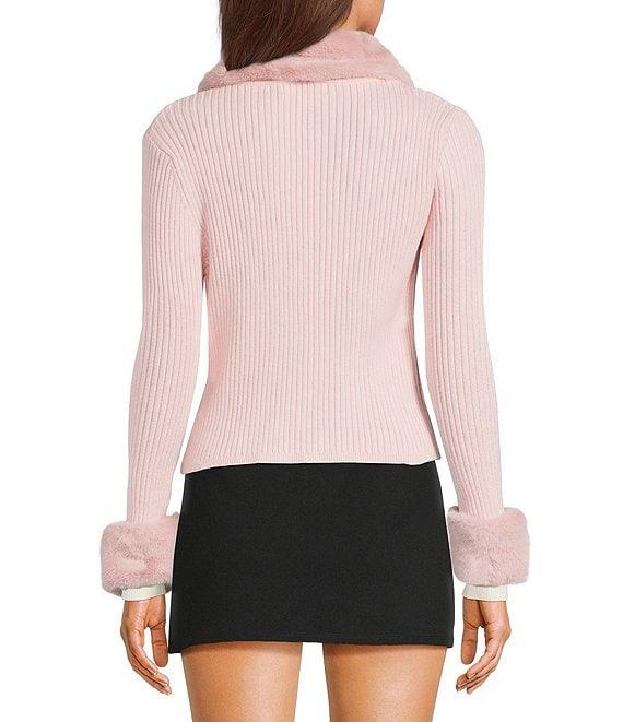 Honey & Sparkle Removable Faux Fur Collared Long Sleeve Cardigan Product Image