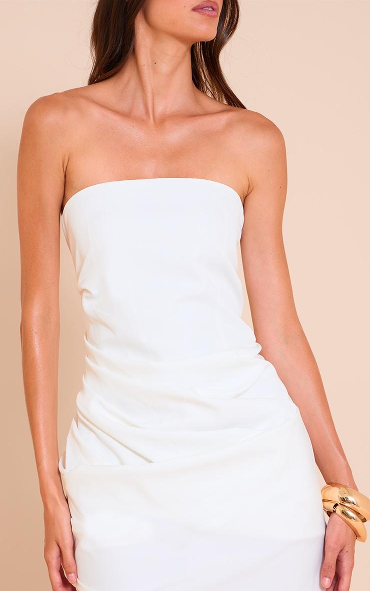 White Woven Bandeau Ruched Mini Dress Product Image