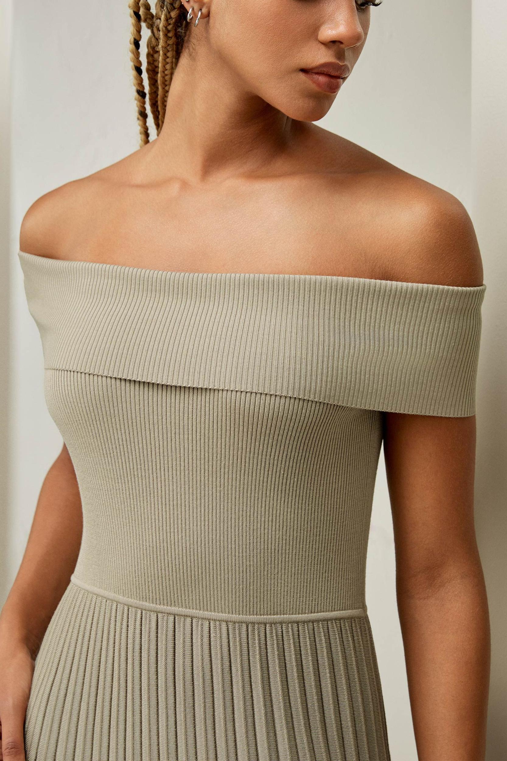 Off-Shoulder Hybrid Pleated Dress Product Image