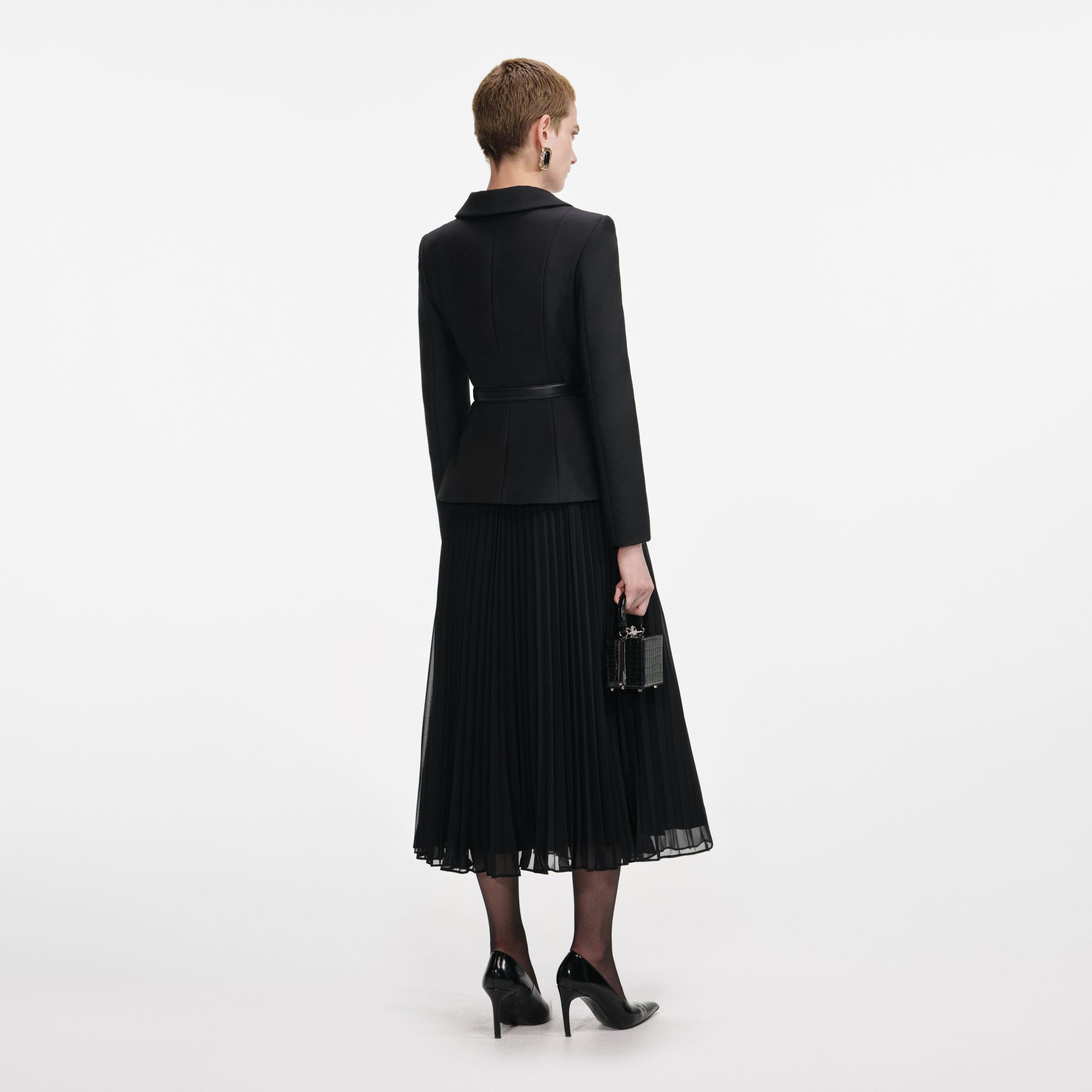 Black Wool Crepe Midi Dress Product Image