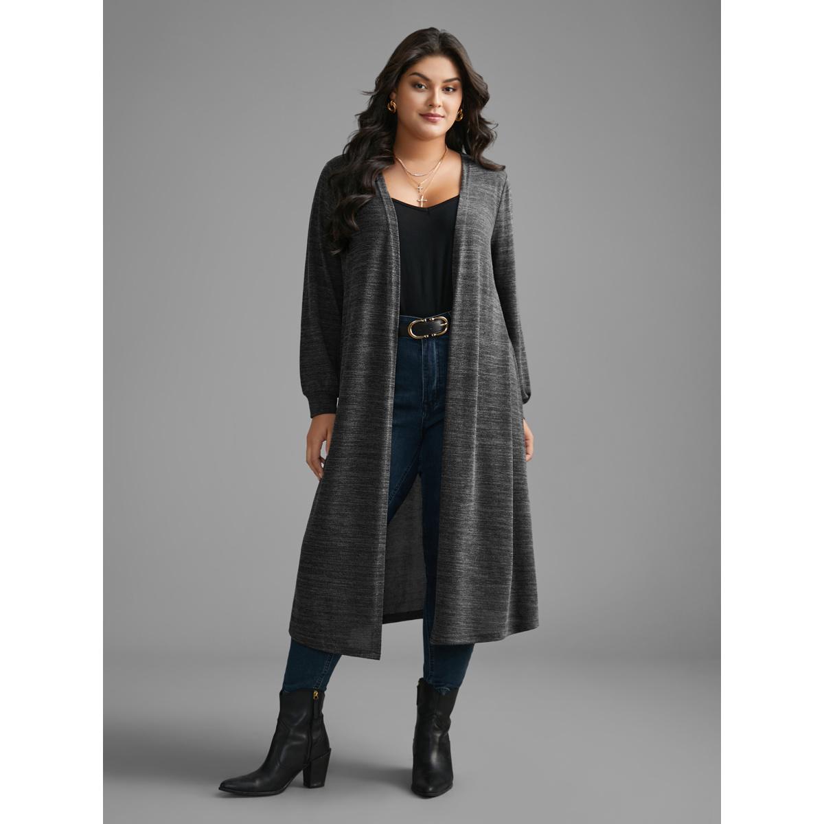 Plus Size Solid Heather Medium Stretch Knit Jacket Women DimGray Non Loose Everyday Jackets BloomChic 14-16/1X Product Image