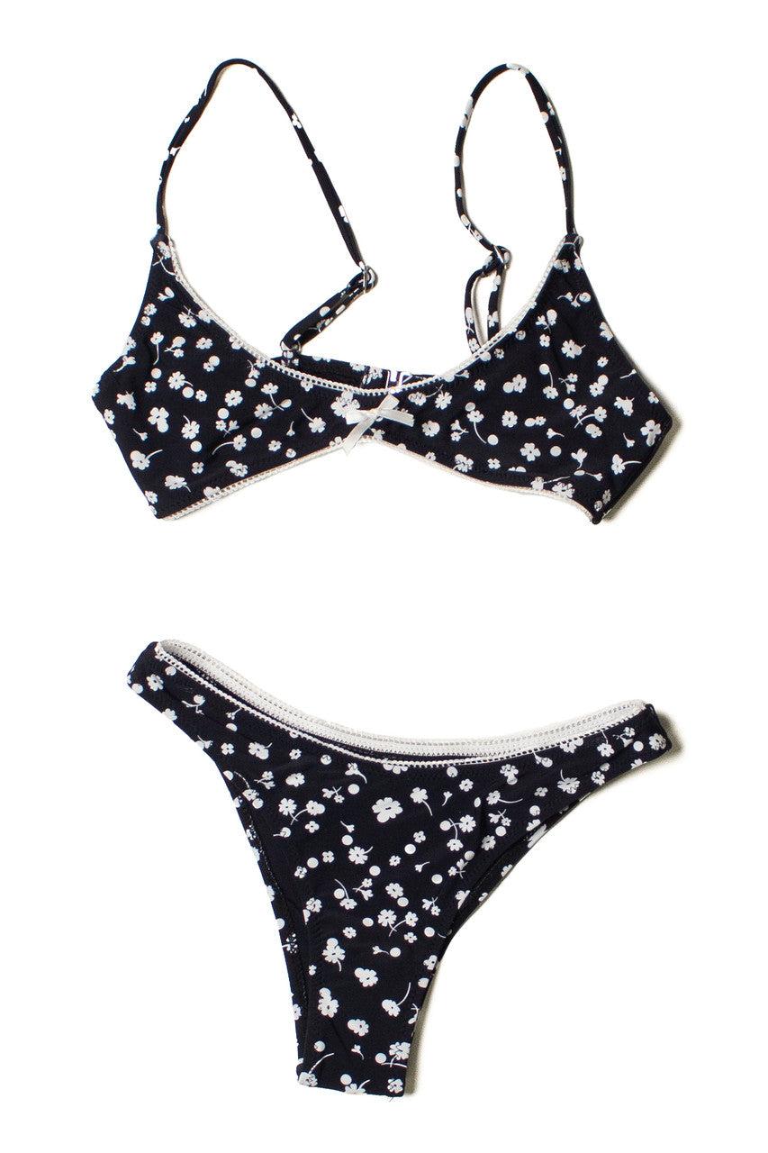 Black & White Floral Lace Trim Bikini Bottom Product Image