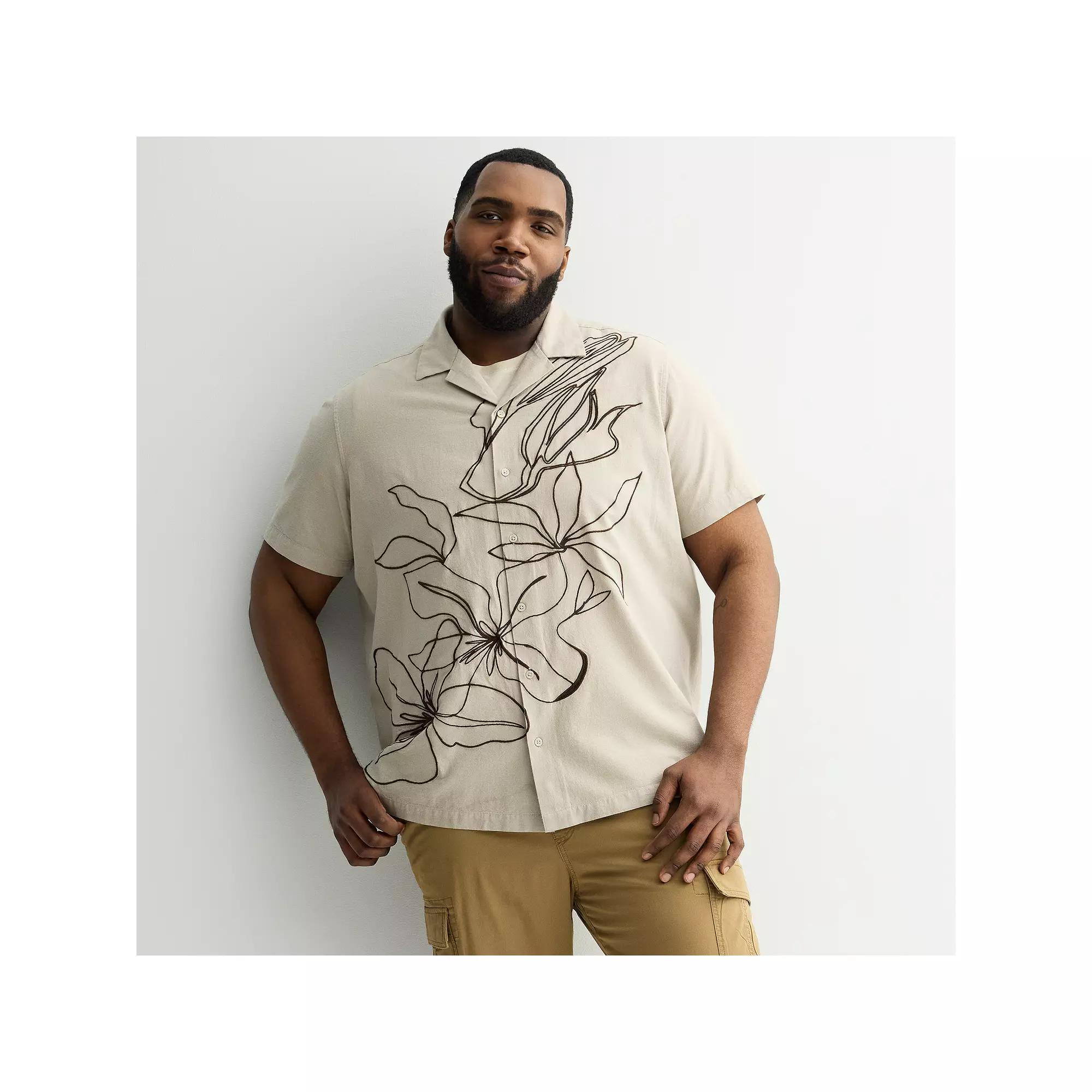 Big & Tall Apt. 9® Short Sleeve Floral Embroidered Camp Collar Shirt, Men's, Size: Large Tall, Beige Floral Product Image