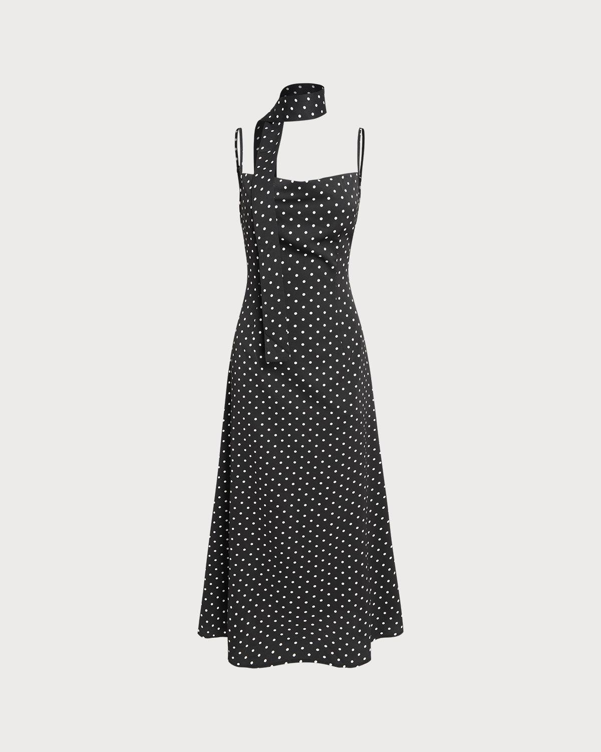Black Polka Dot Cowl Neck Slip Maxi Dress Product Image
