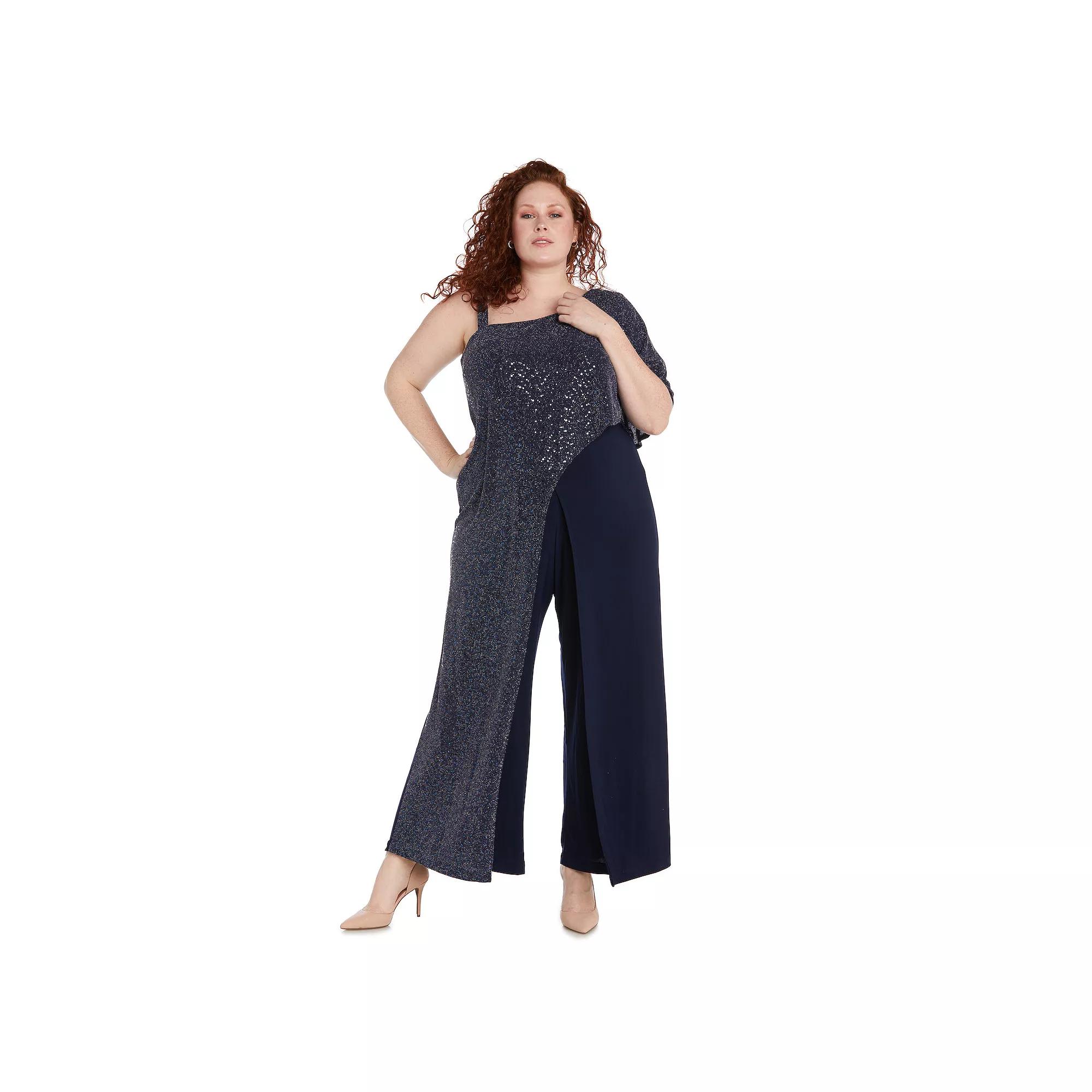 Plus Size R&M Richards Metallic One-Shoulder Jersey Jumpsuit, Women's, Size: 20 W, Brown Product Image