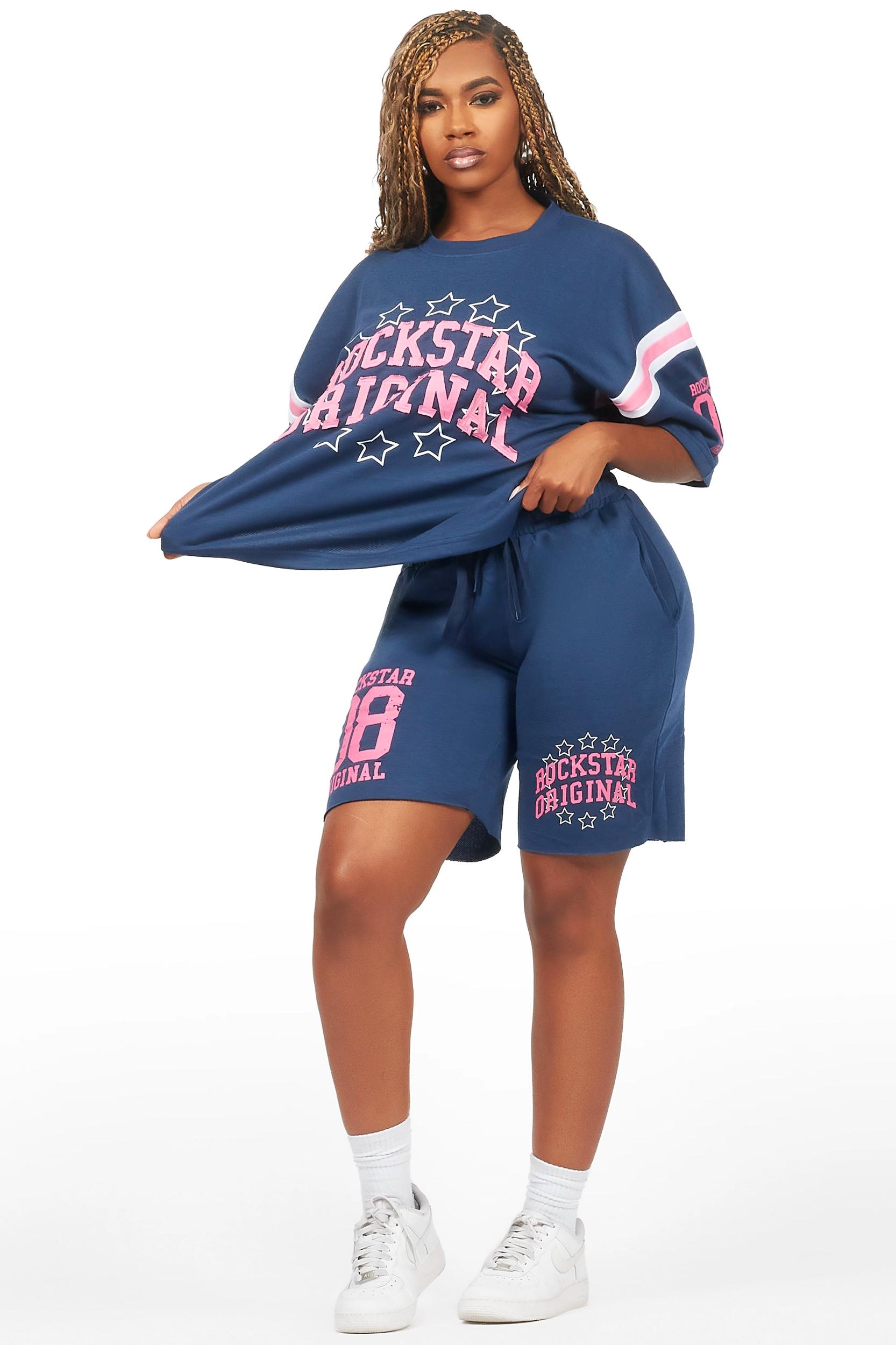 Ronnica Navy T-Shirt Short Set Female Product Image