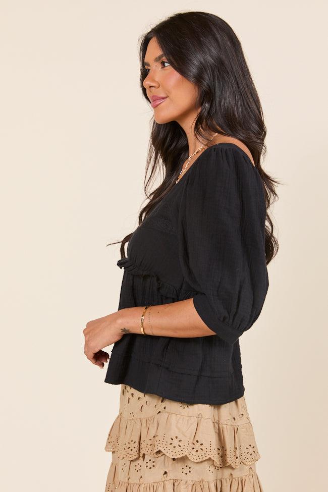 No Rush Black Babydoll Button Woven Top FINAL SALE Product Image