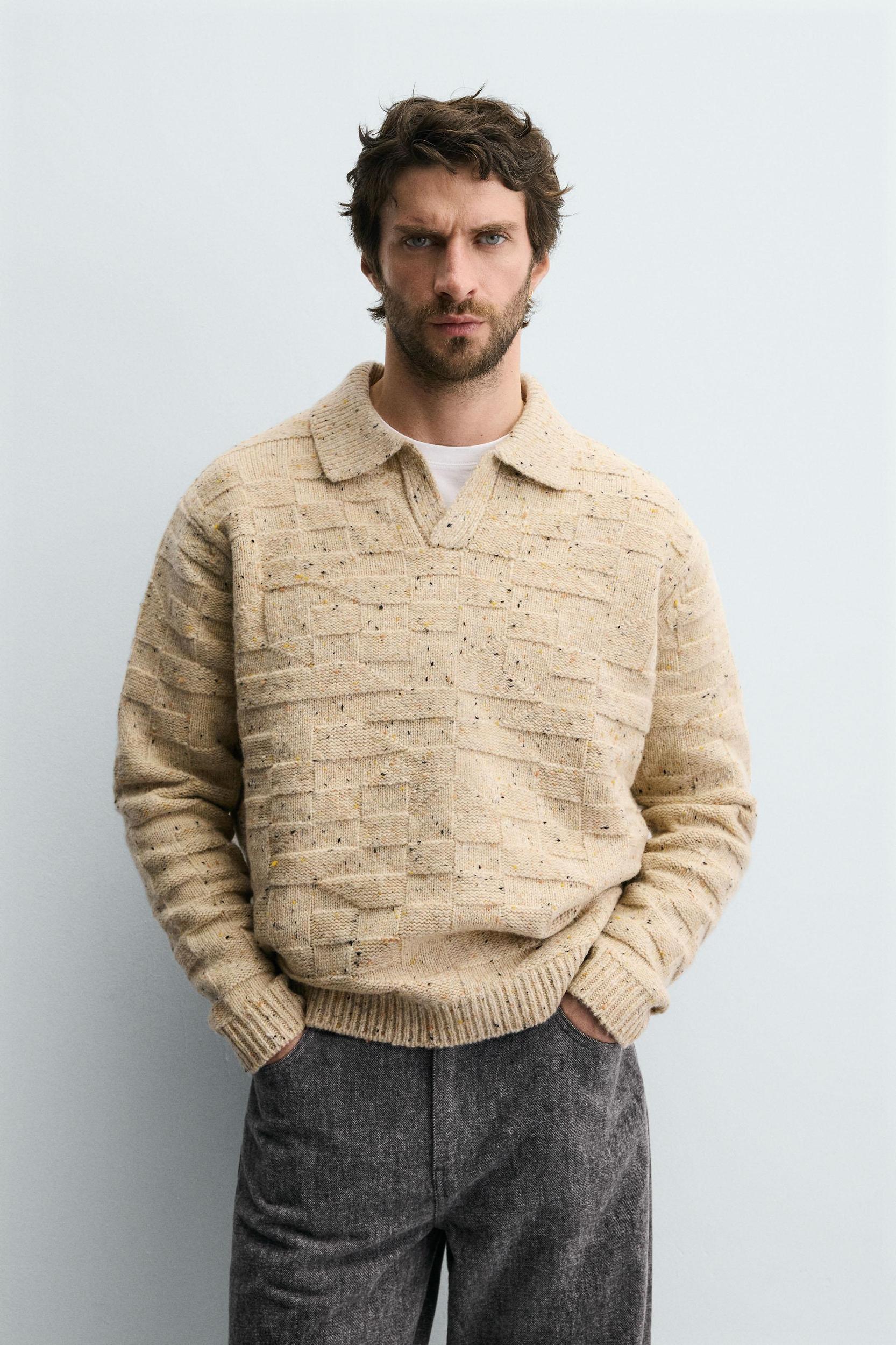 100% WOOL BUTTON-DOWN KNIT POLO SHIRT Product Image