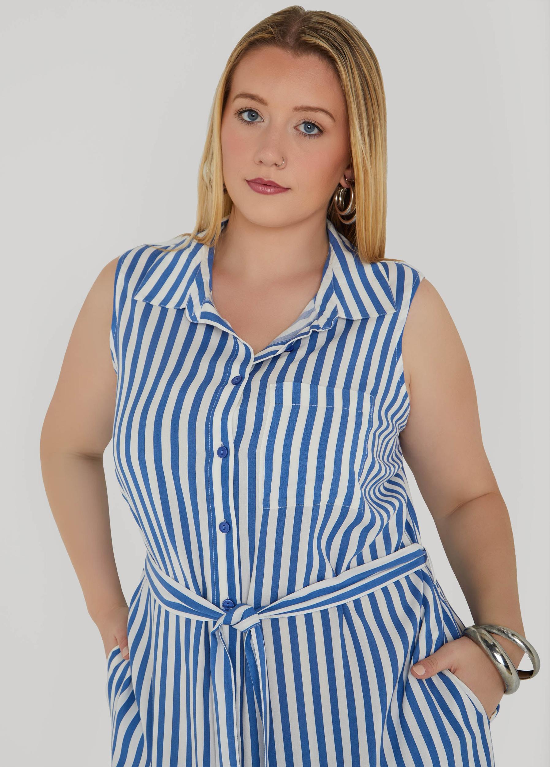 Plus Size Button Front Striped Shirtdress Ashley Stewart Product Image