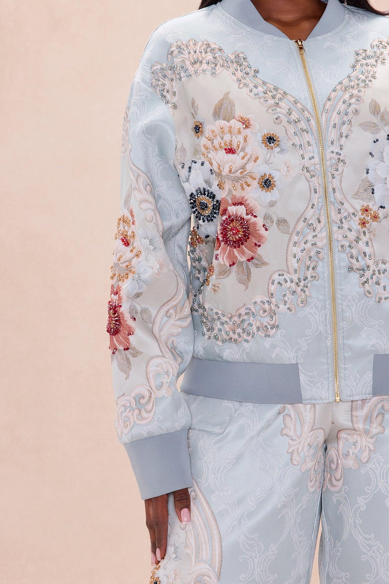 Riannon Embellished Jacquard Jacket - Grey Female Product Image