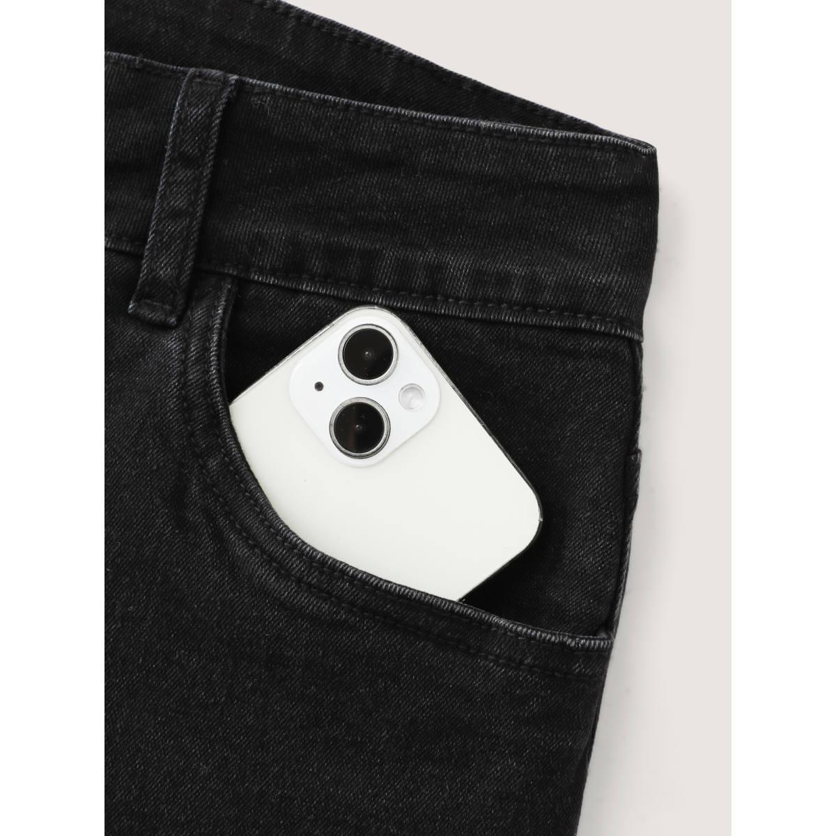 Plus Size Stretchy Mid-Rise Straight-Leg Jeans Women Denimblack Leisure Non High stretch Slanted pocket Jeans BloomChic 20/2X Product Image