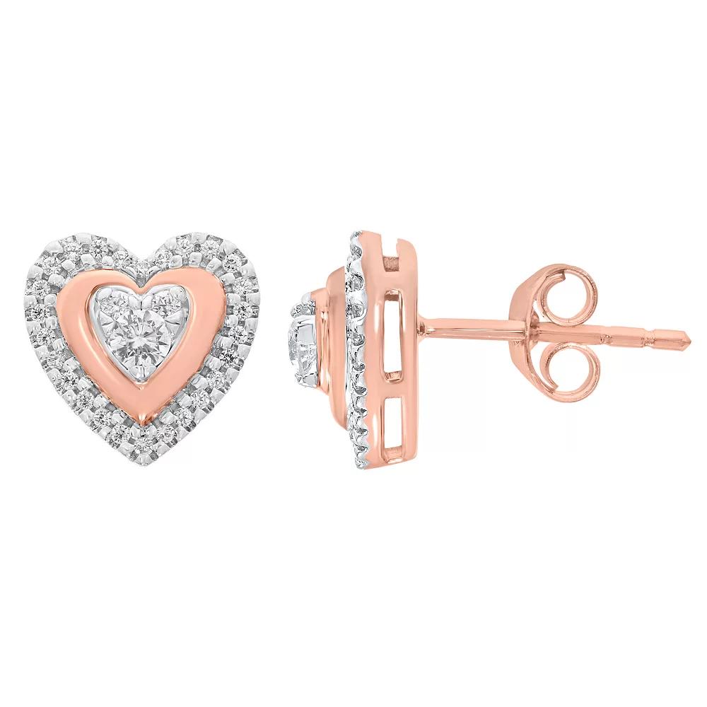 10k Rose Gold 1/3 Carat T.W. Diamond Halo Heart Earrings, Women's, Two Tone Product Image