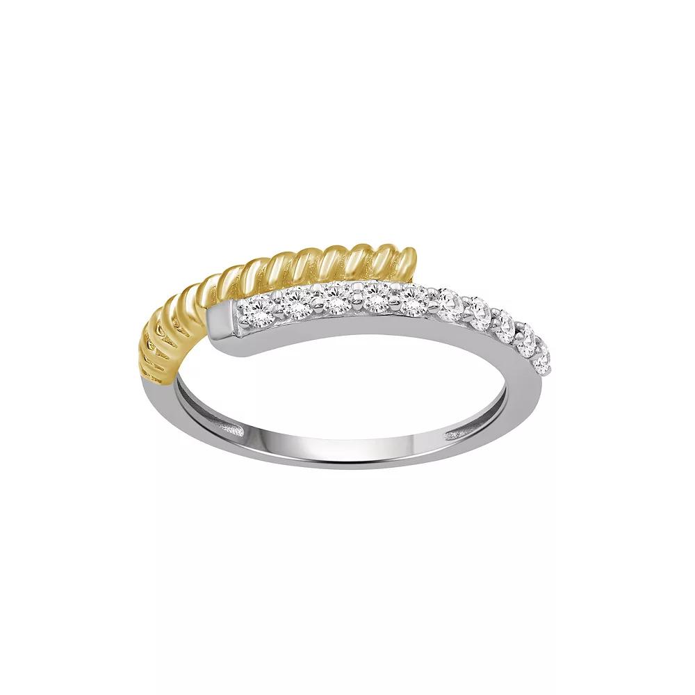 Jewelexcess Two Tone Sterling Silver 1/4 Carat T.W. Diamond Bypass Ring, Women's, Size: 8 Product Image