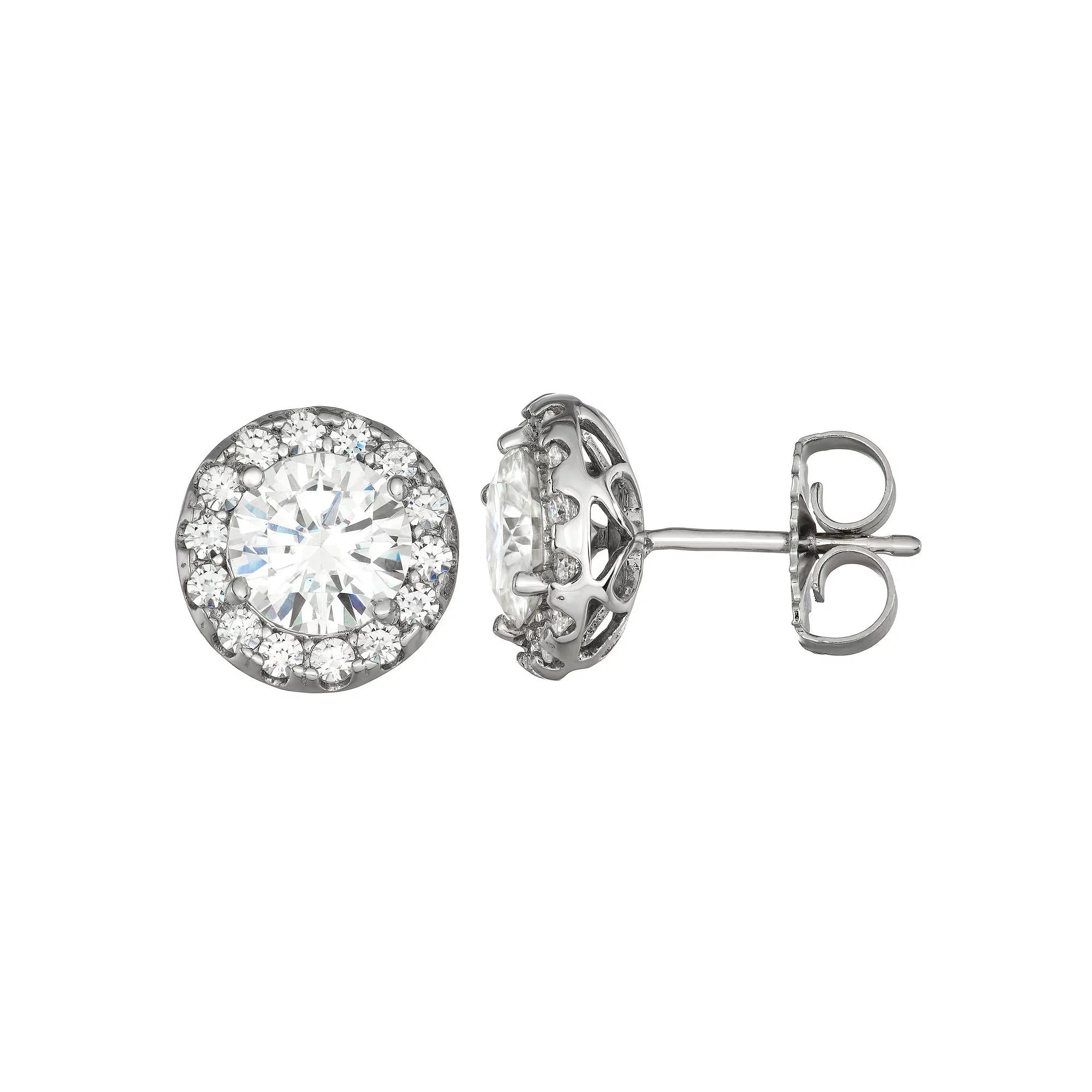 Charles & Colvard 14k White Gold 2 Carat T.W. Lab-Created Moissanite Halo Stud Earrings, Women's Product Image