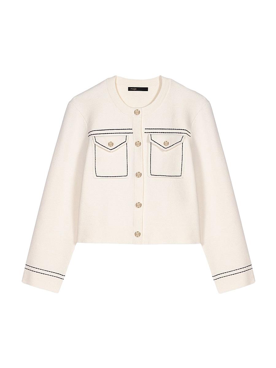 Womens Topstitched Cropped Cardigan Product Image