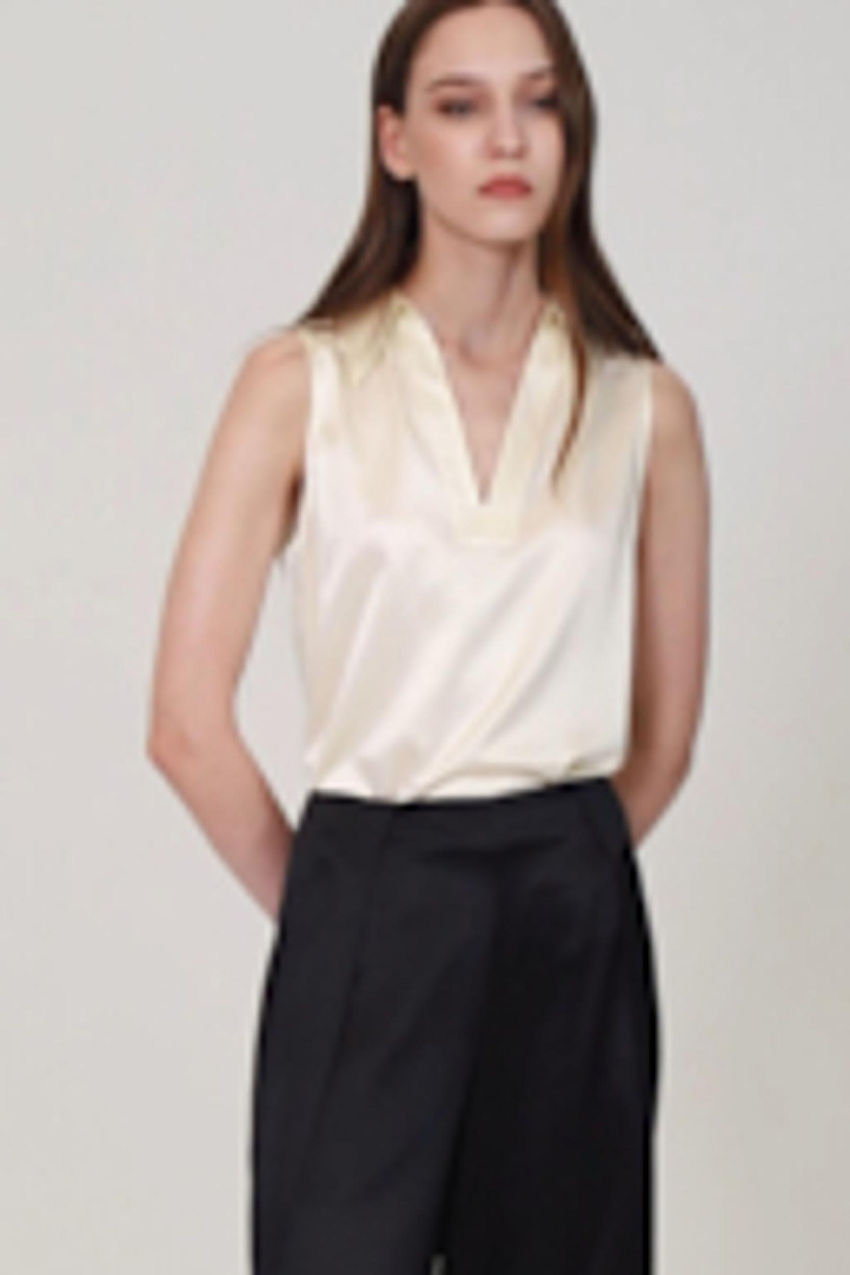 V-Neck Sleeveless Silk Violet Shirt For Women Product Image