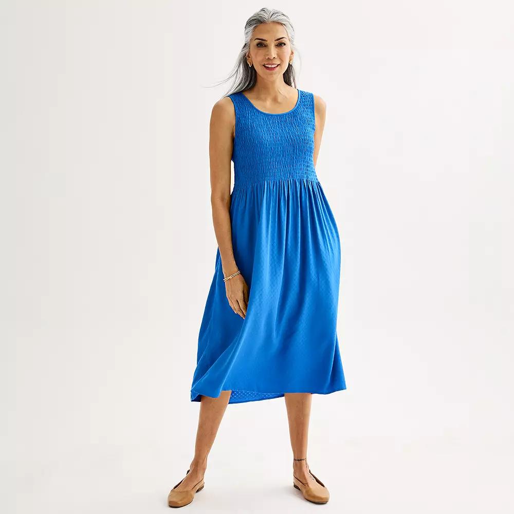 Women's Croft & Barrow® Smocked Midi Dress, Size: Small, Peri Anemone Product Image