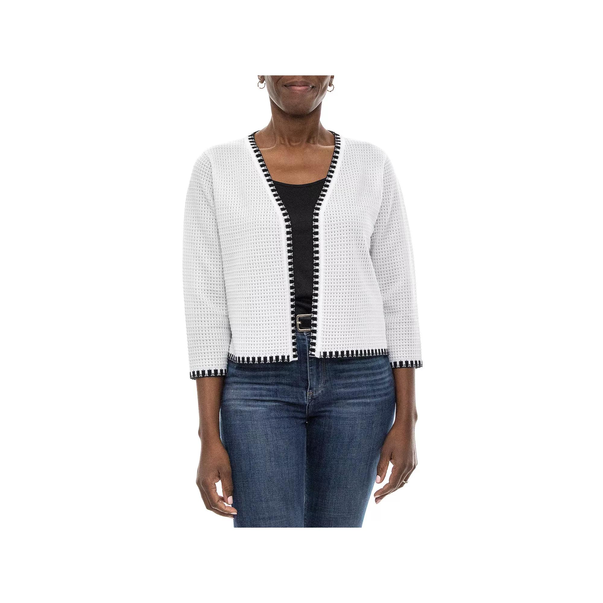 Women's Nina Leonard Waffle-Weave Bolero Jacket, Size: Medium, White Black Product Image