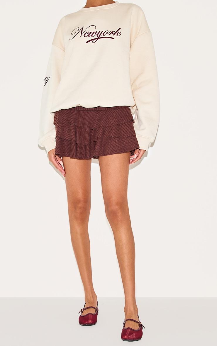Chocolate Brushed Rib Rara Mini Skirt Product Image