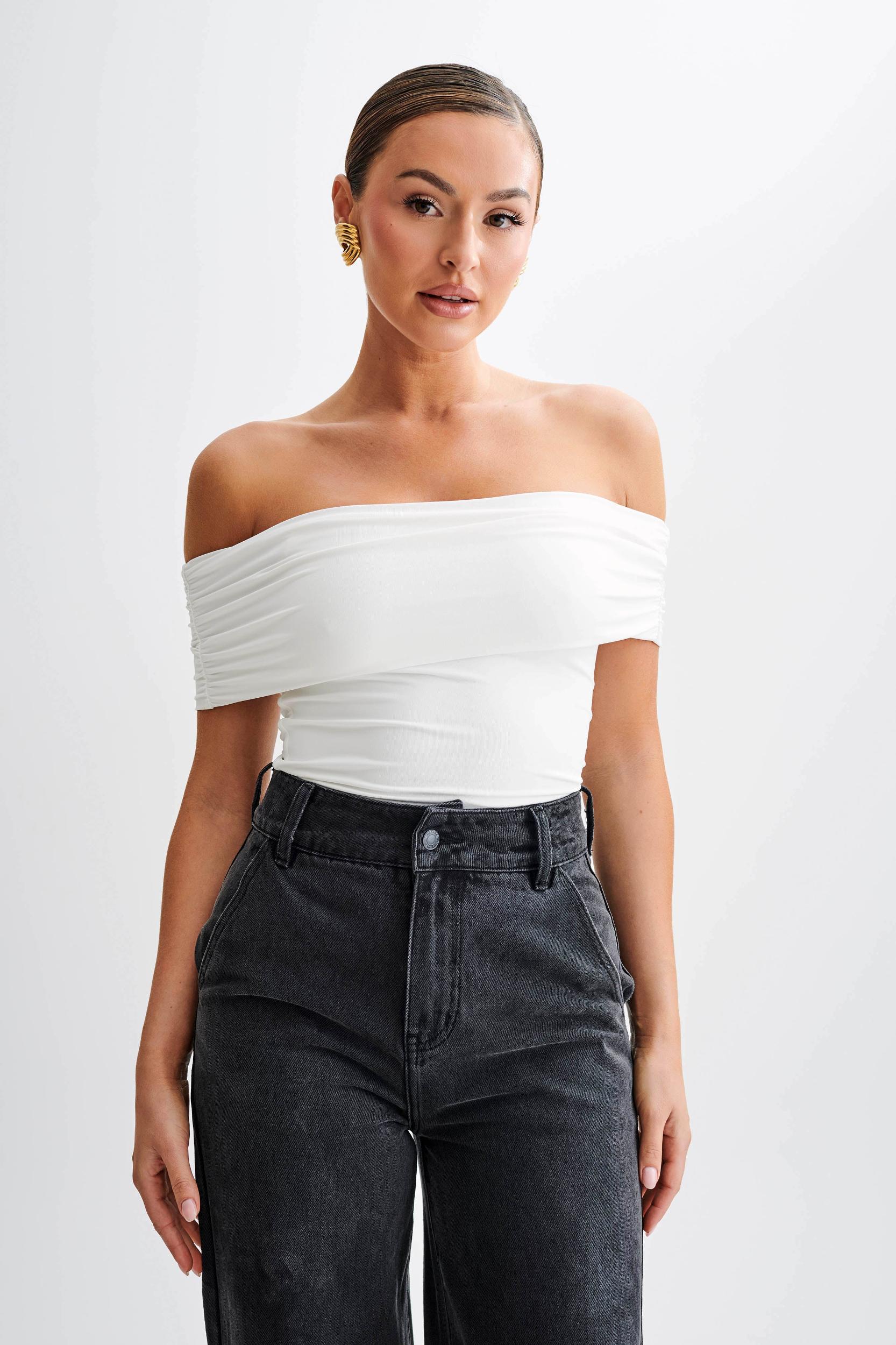 Meena Recycled Nylon Off Shoulder Top - White Product Image