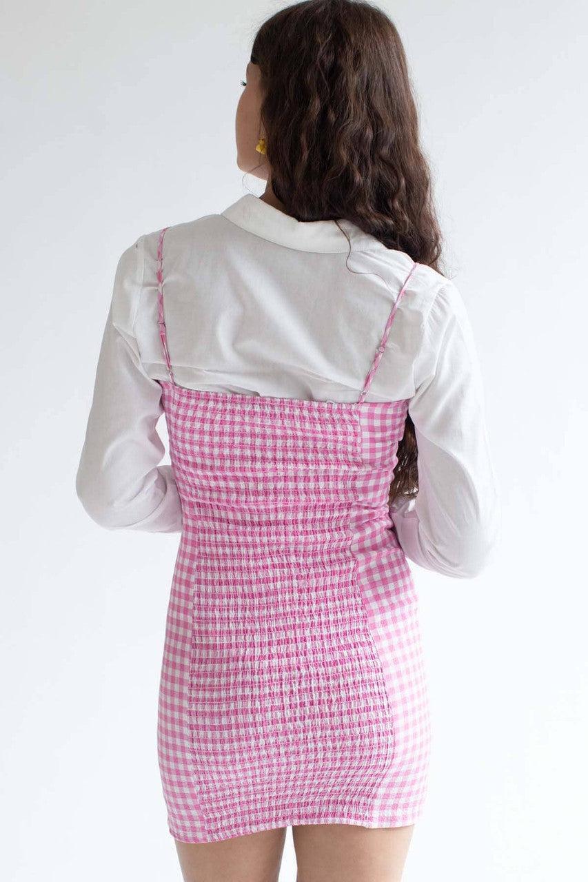 Pink Gingham Milkmaid Mini Dress Product Image
