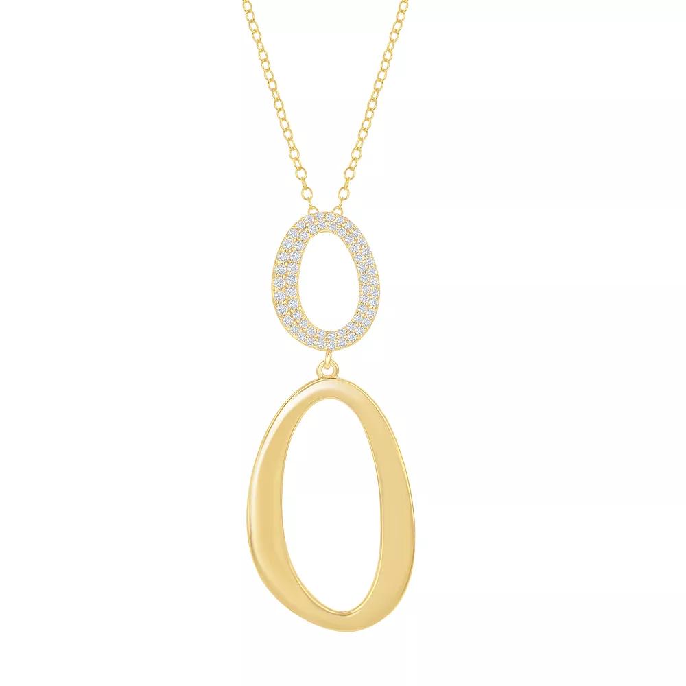 Sterling Silver Cubic Zirconia Double Oval Necklace, Women's, Size: 16-18" ADJ, Gold Tone Product Image