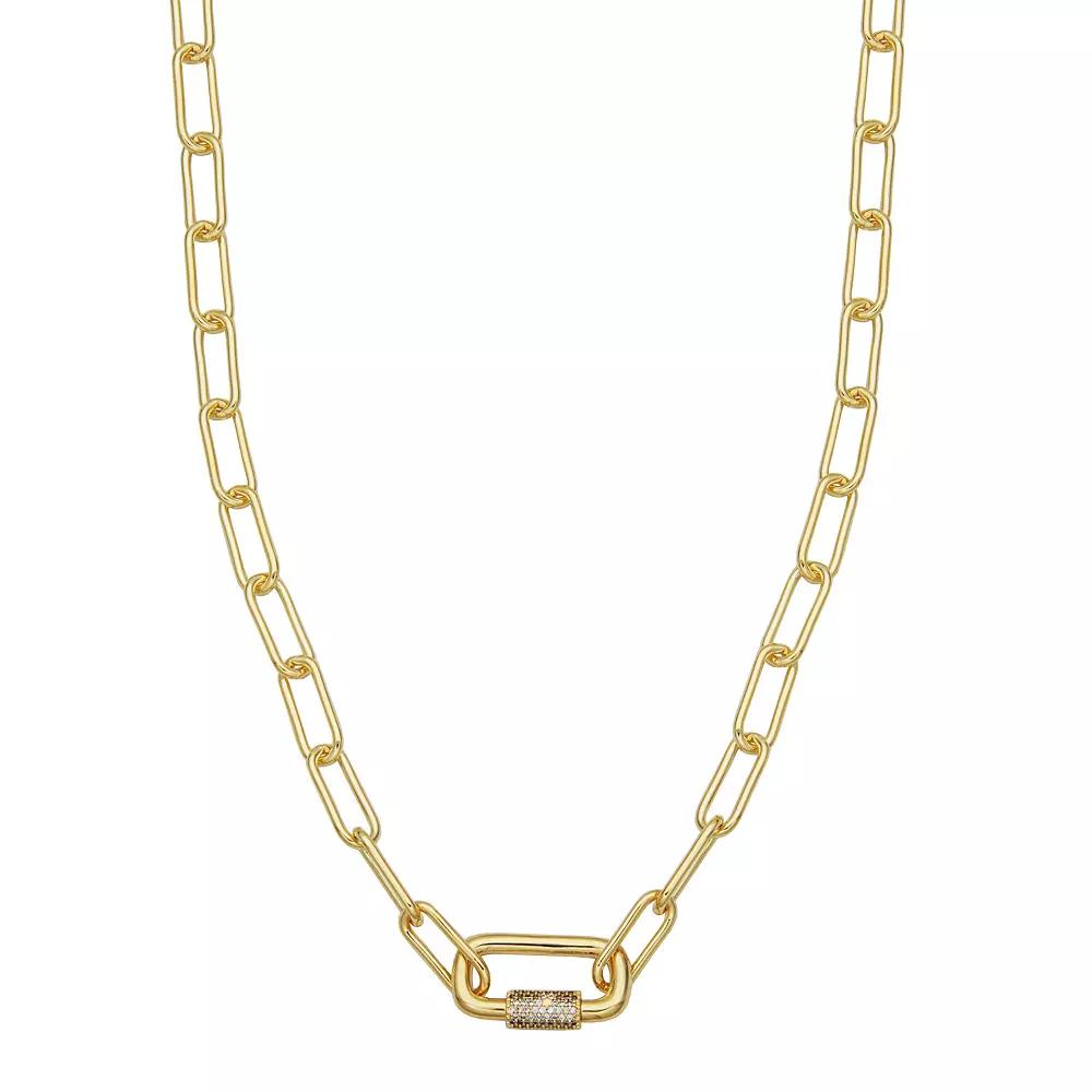 18k Gold Plated Cubic Zirconia Chain Link Necklace, Womens Gold Tone Product Image