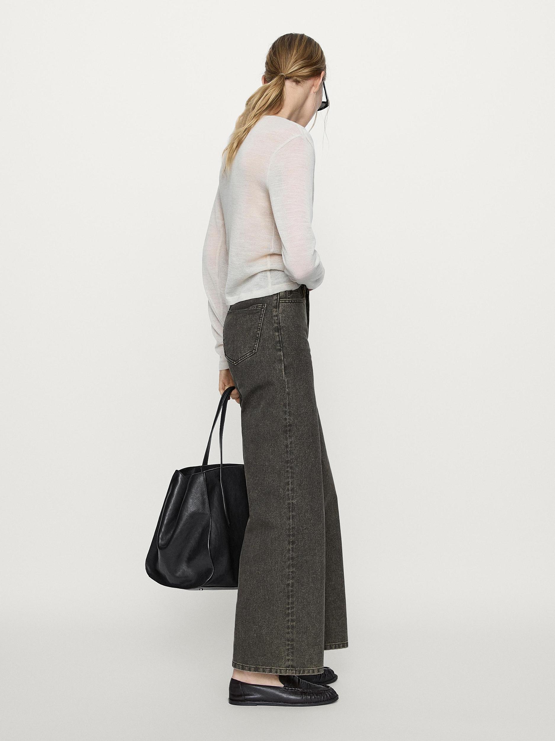 Wide-leg coated denim look cotton trousers Product Image