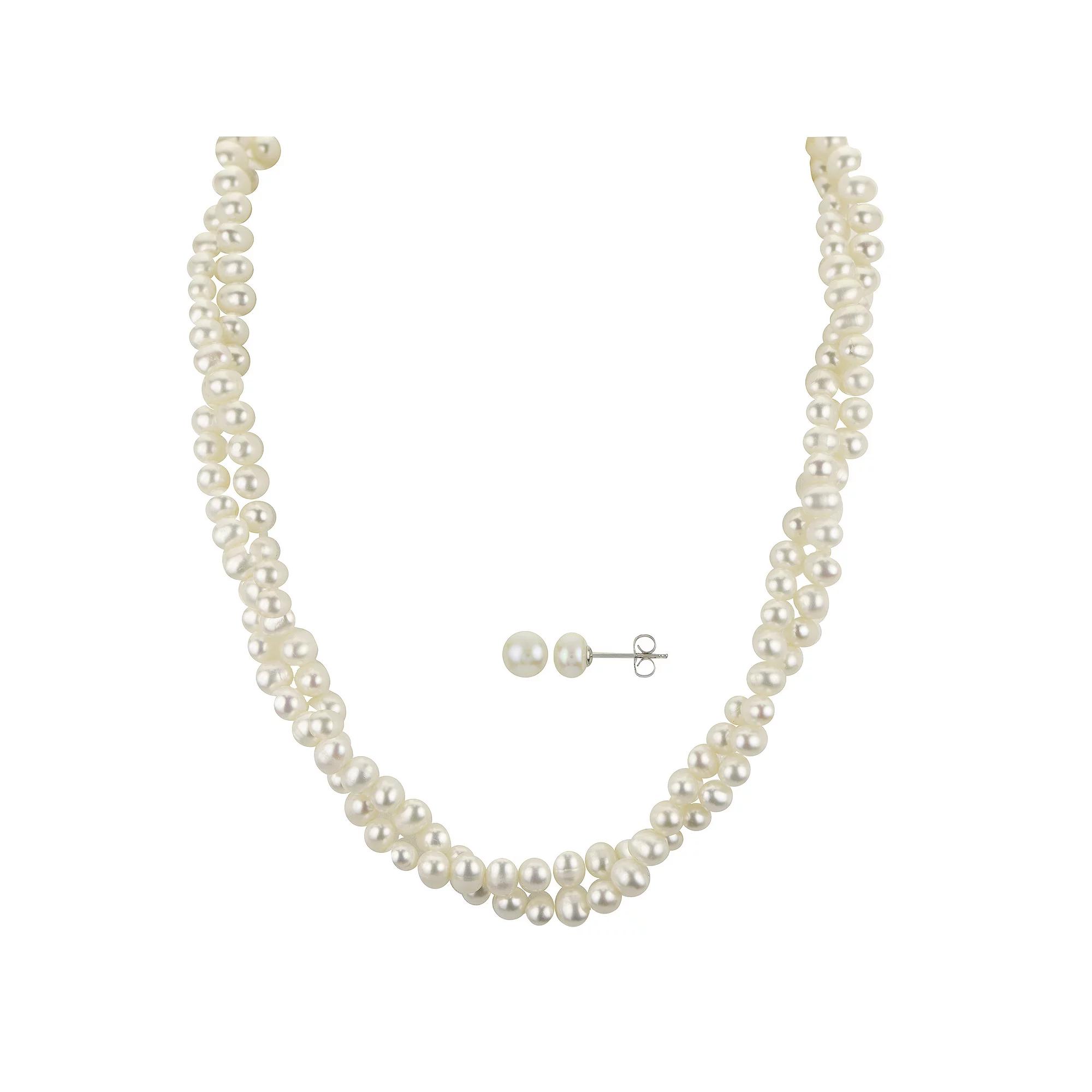 PearLustre by Imperial Sterling Silver Freshwater Cultured Pearl Twisted Strand Necklace & Stud Earring Set, Women's,  Product Image