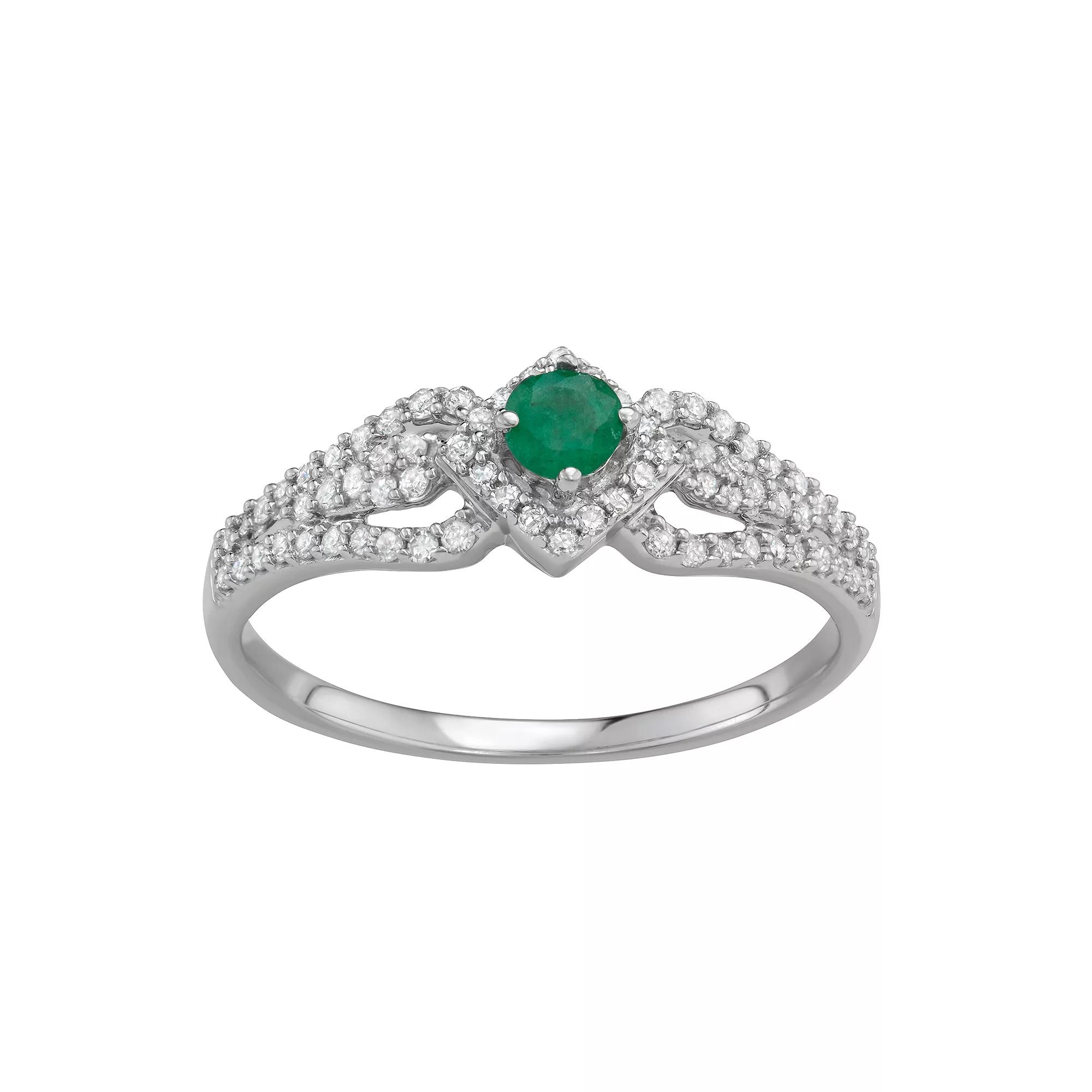 HDI 14k White Gold 1/3 Carat T.W. Diamond & Gemstone Square Halo Ring, Women's,  Product Image