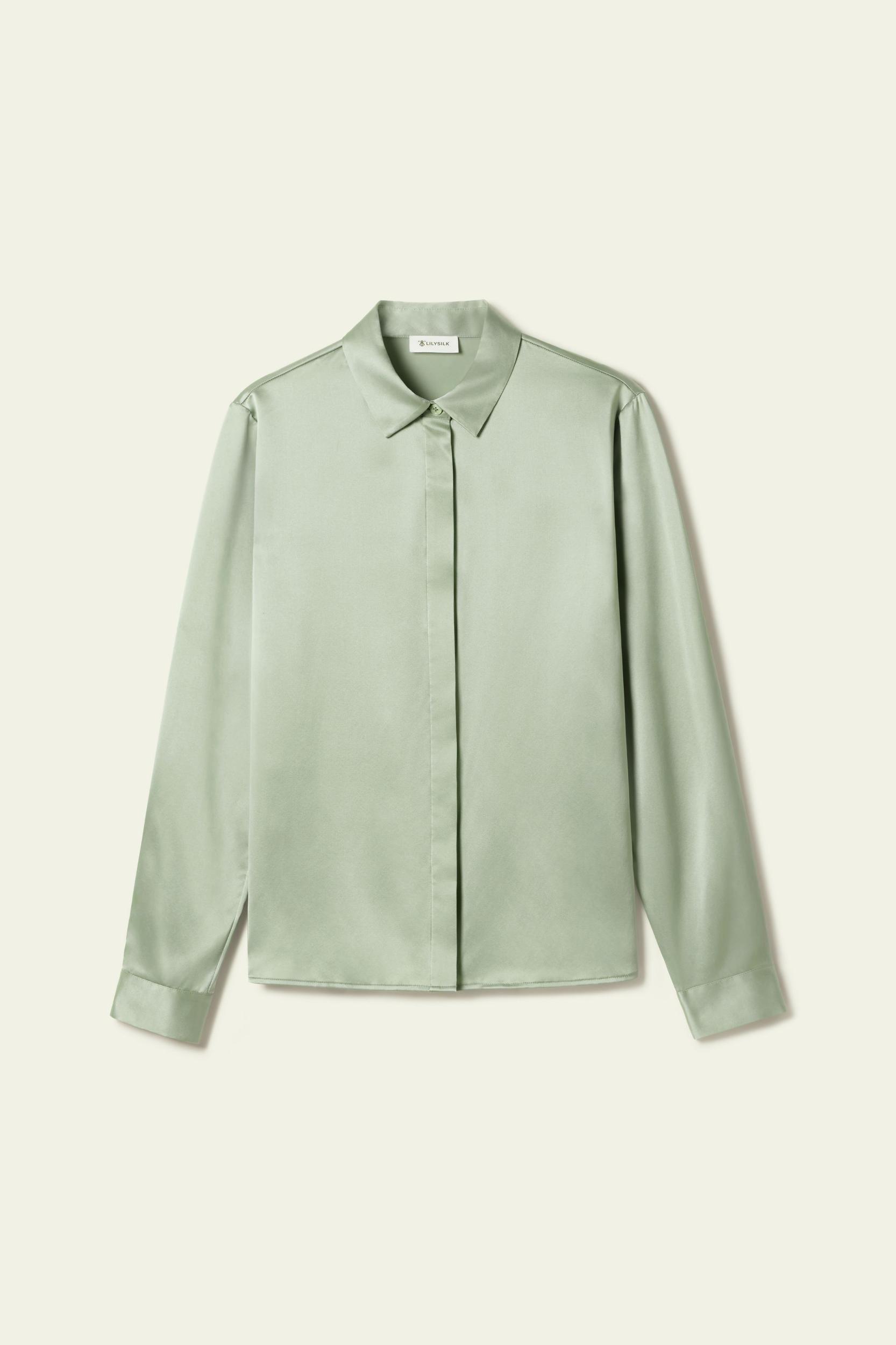 Basic Concealed Placket Silk Shirt Product Image