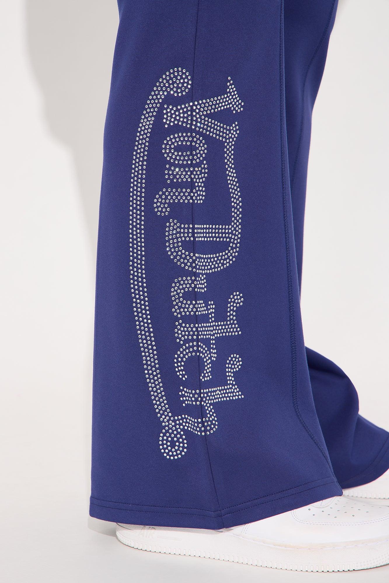 Von Dutch Rhinestone Washed Flared Pant - Navy/Red Product Image