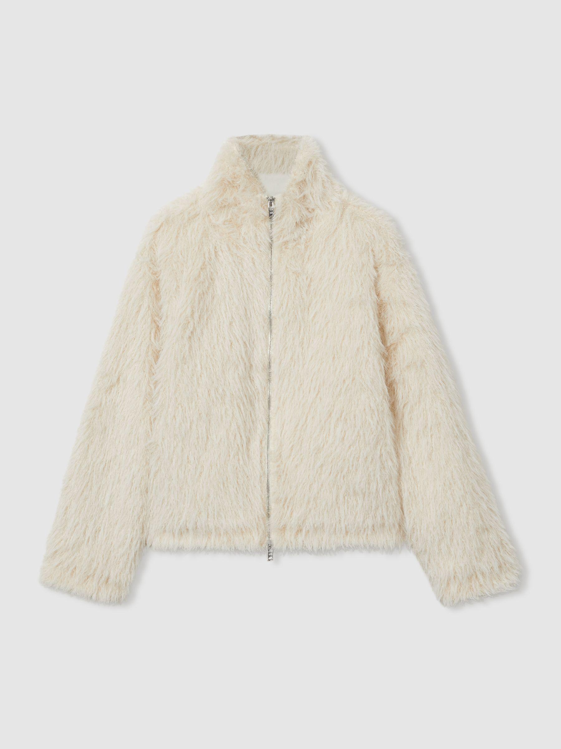 Reiss | Les 100 Ciels Faux-Fur Coat in Cream Product Image