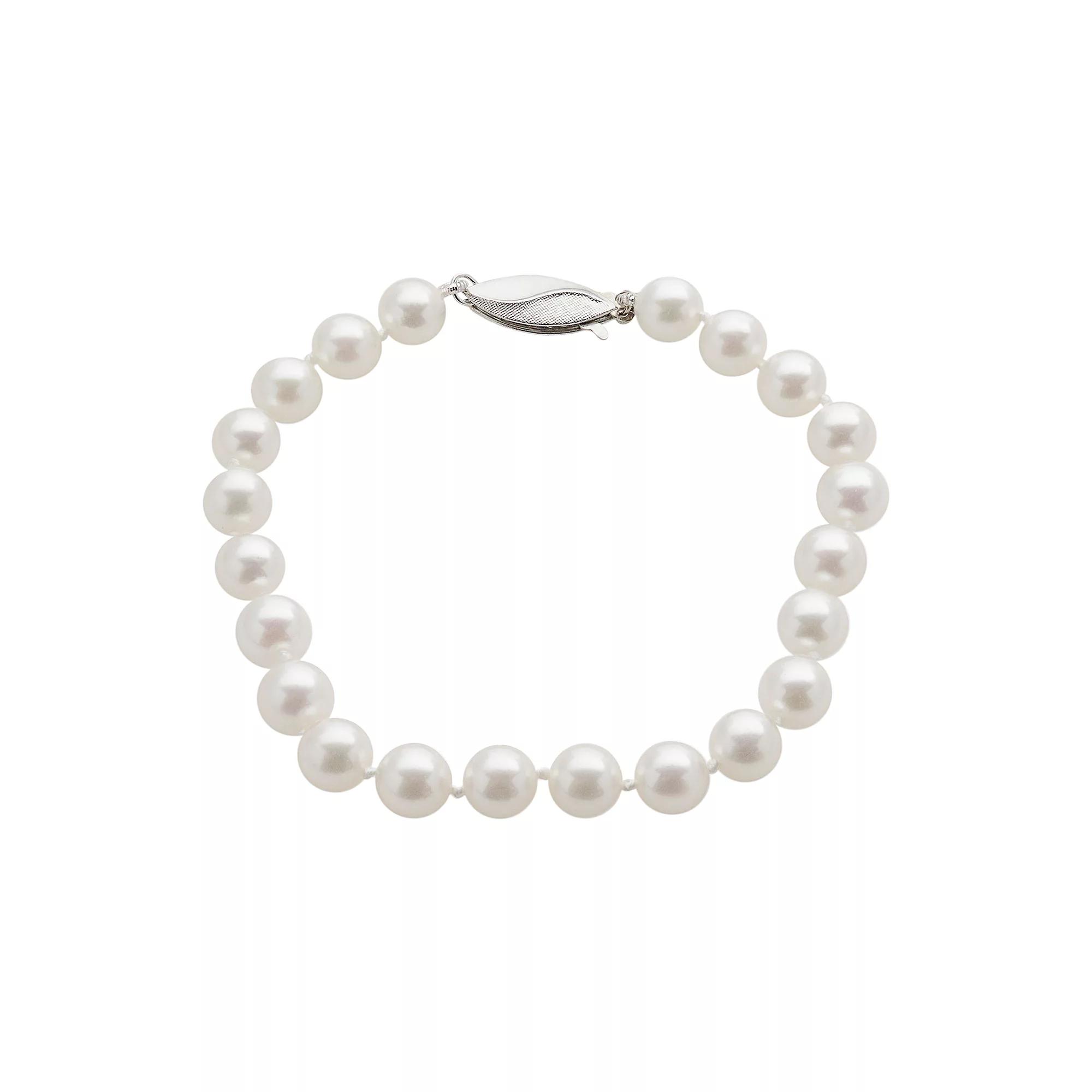 18k White Gold AA Akoya Cultured Pearl Bracelet (6.5-7 mm), Womens Product Image