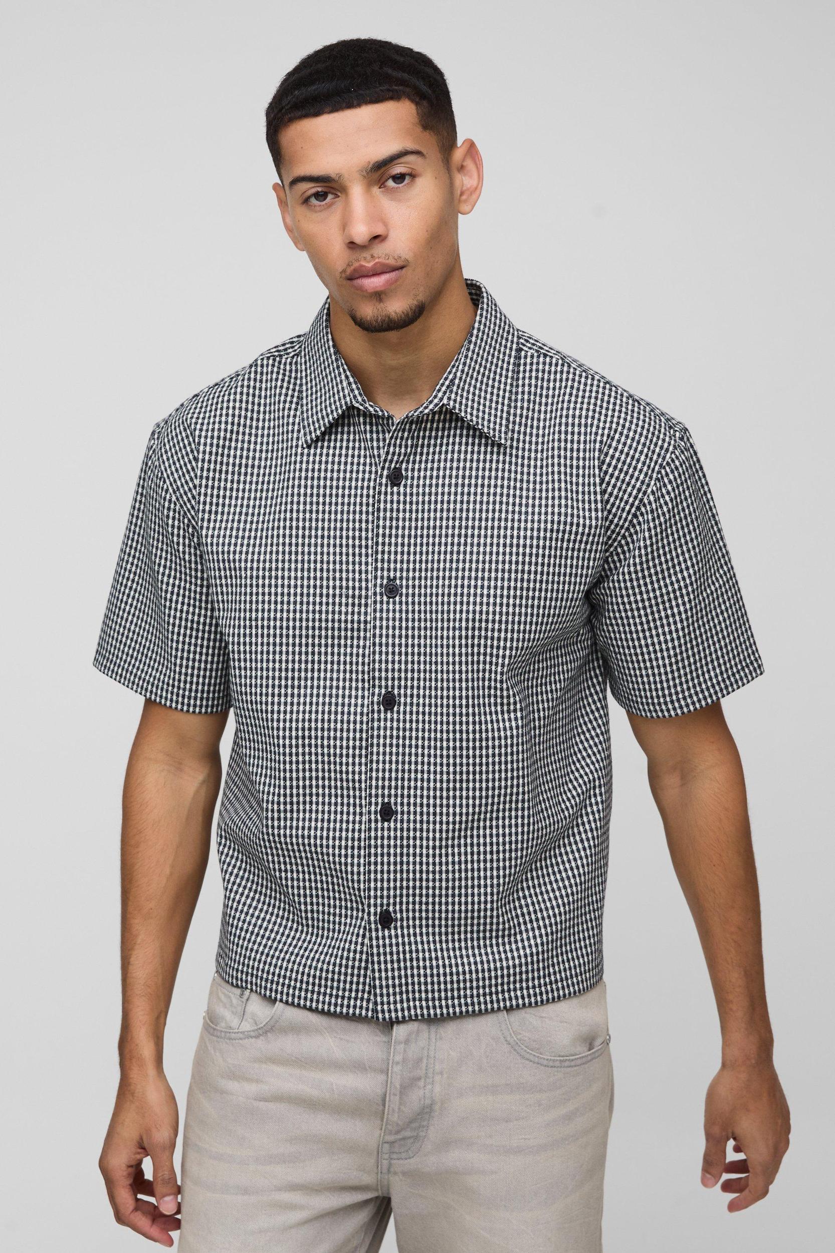 Oversized Boxy Micro Plaid Chest Pocket Shirt | boohooMAN USA Product Image