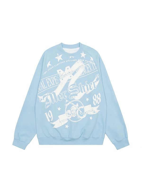 Vintage Star Letter Print Crew Neck Sweatshirt Product Image