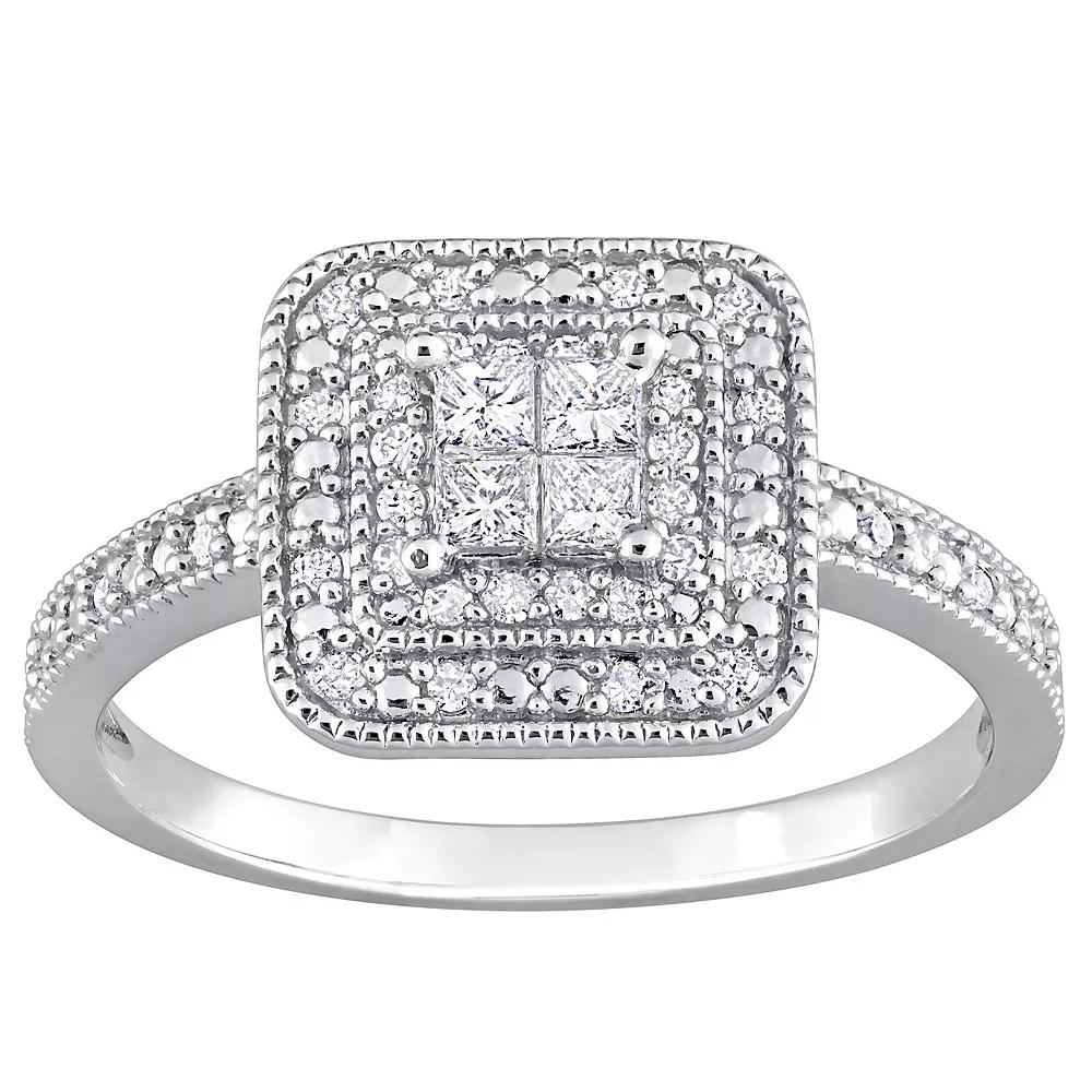 Stella Grace Sterling Silver 1/3 Carat T.W Diamond Double Halo Engagement Ring, Women's,  Product Image