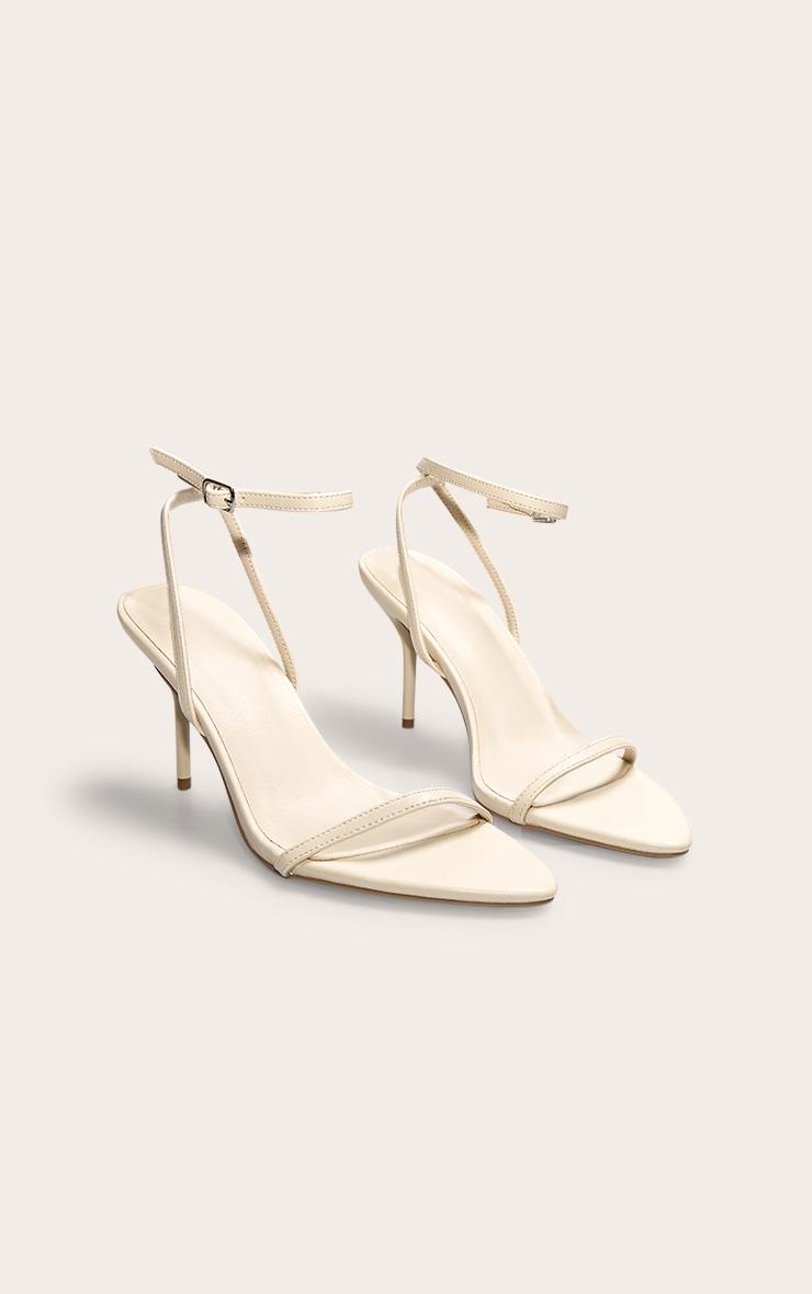 Cream Pu Point Toe Barley There Stiletto Heeled Sandals Product Image