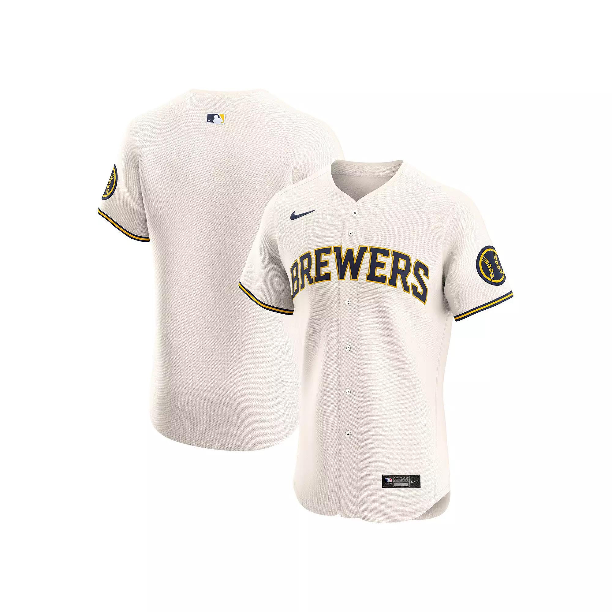 Men's Nike Cream Milwaukee Brewers Home Elite Jersey, Size: 52, Beige Product Image