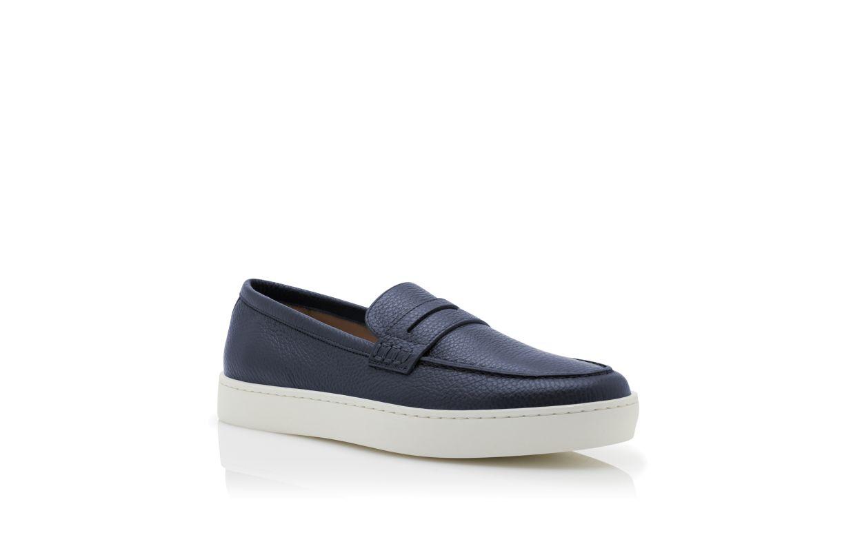 ELLIS Navy Blue Calf Leather Slip-On Loafers Product Image
