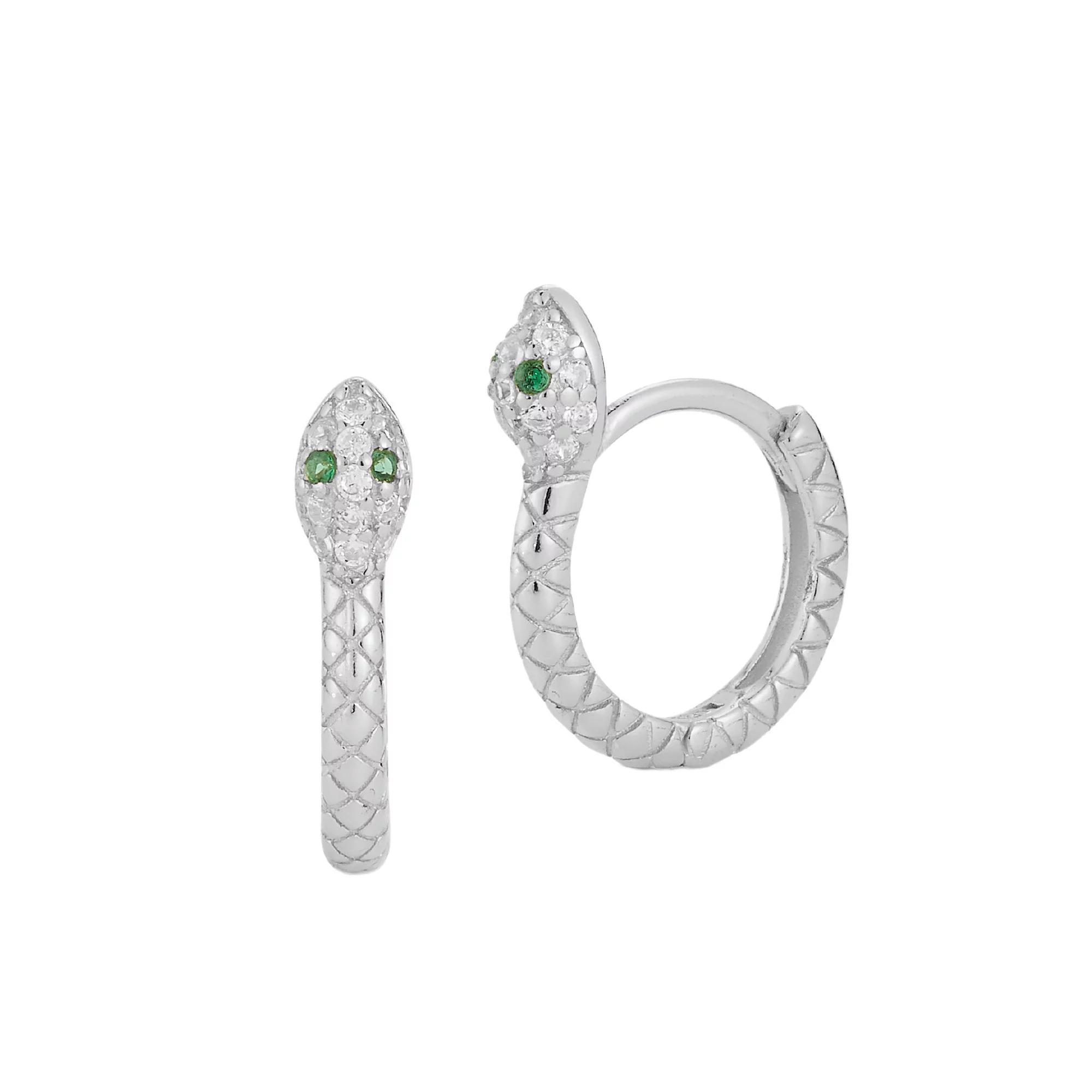 Sunkissed Sterling Cubic Zirconia Snake Huggie Hoop Earrings, Women's, Silver Tone Product Image
