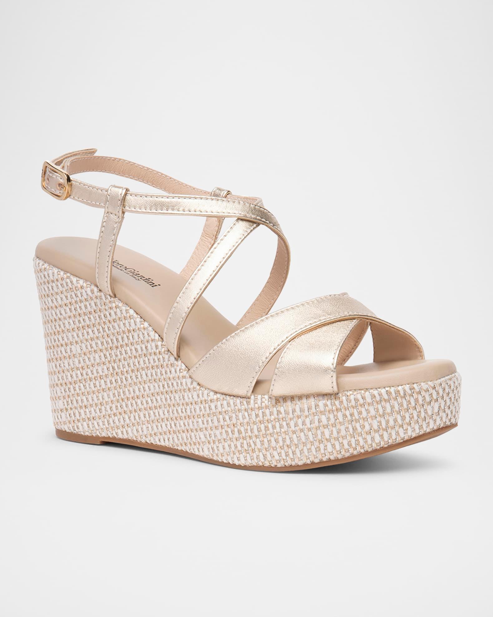Metallic Crisscross Wedge Platform Sandals Product Image