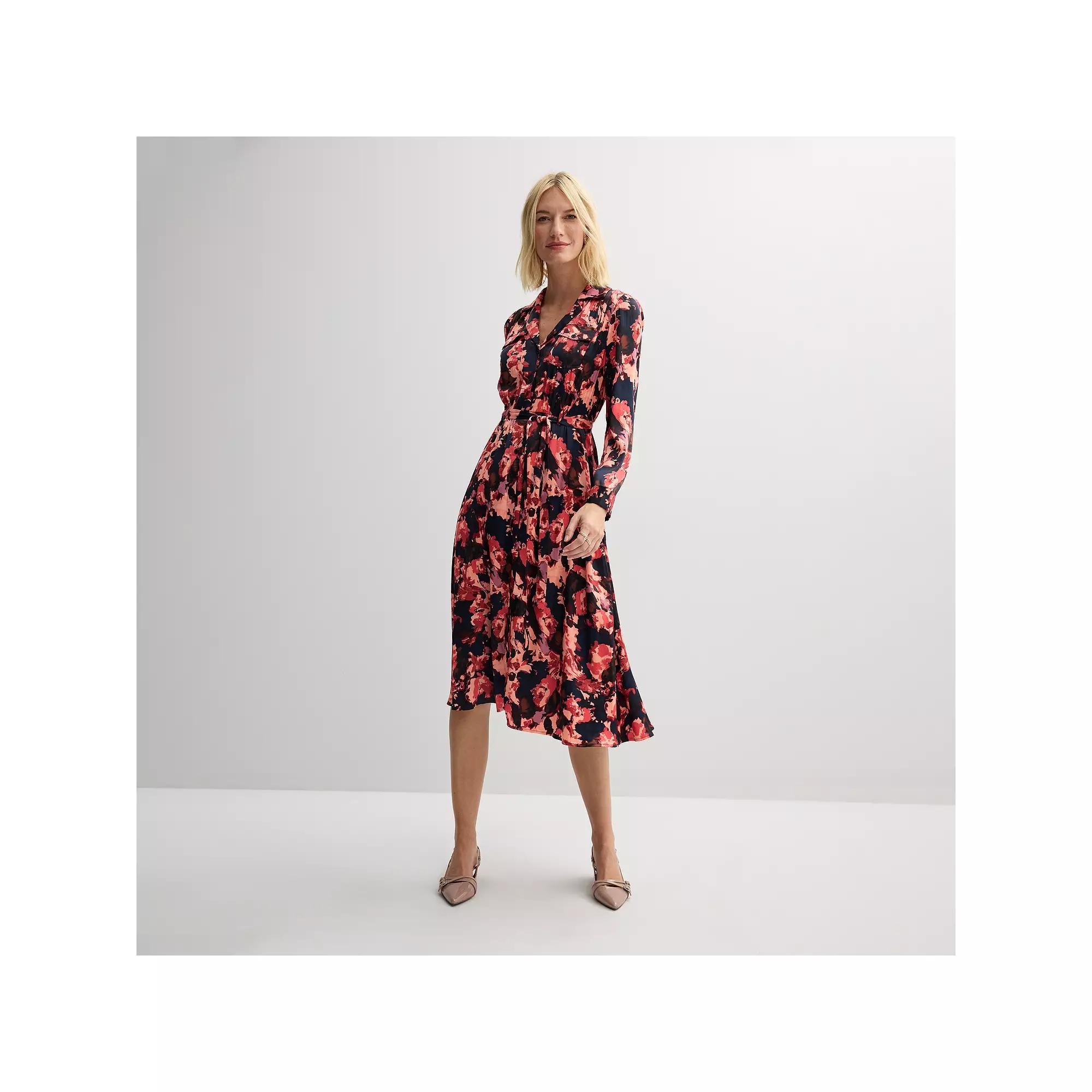 Women's Nine West Midi Shirt Dress, Size: XXL, Pink Abstract Flora Product Image