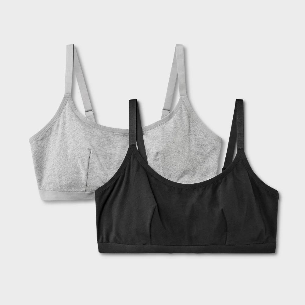 Womens 2pk Cotton Blend Scoop Back Bralette - Dealworthy Black/Heathered Gray 1X Product Image