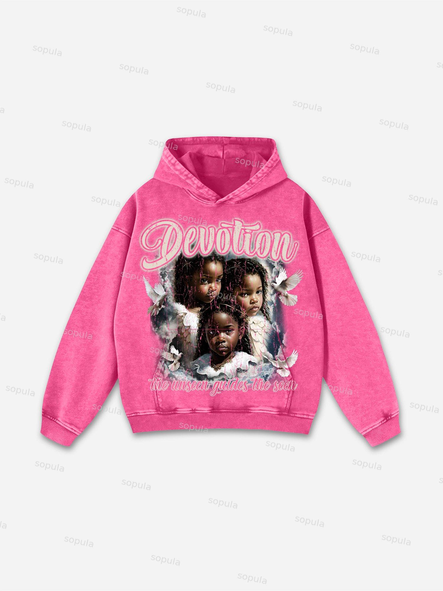 Sopula Vintage Street Portrait Graphic Print Washed Hoodie Product Image