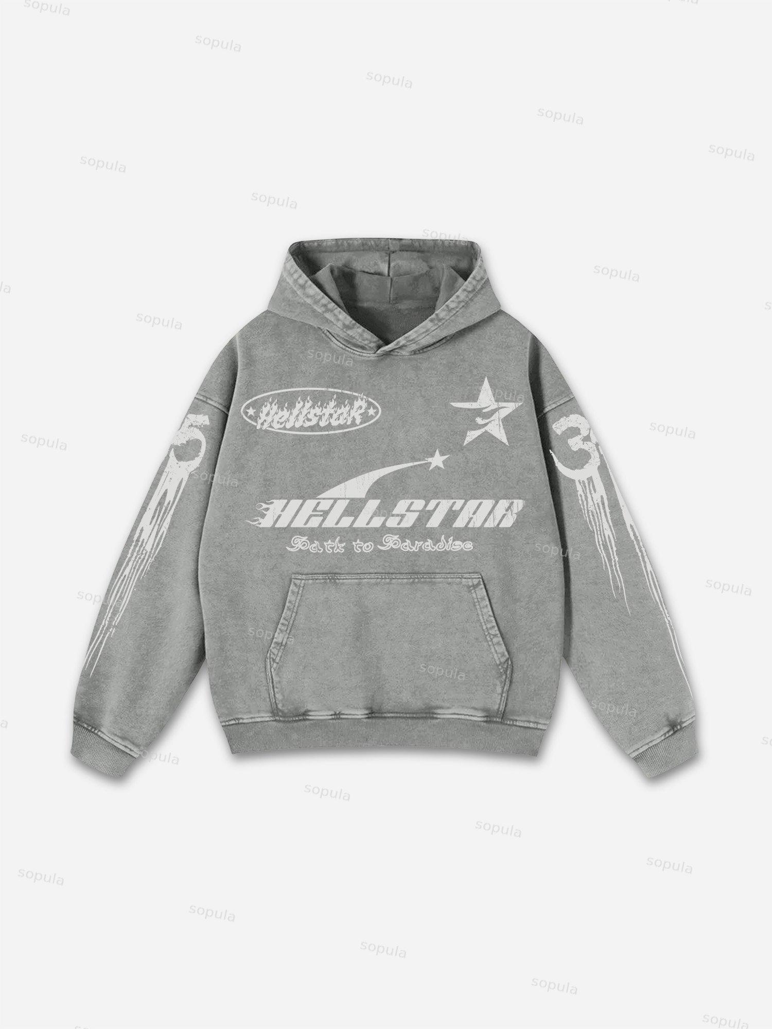 Vintage Hell Star Graphic Acid Washed Oversized Hoodie Product Image