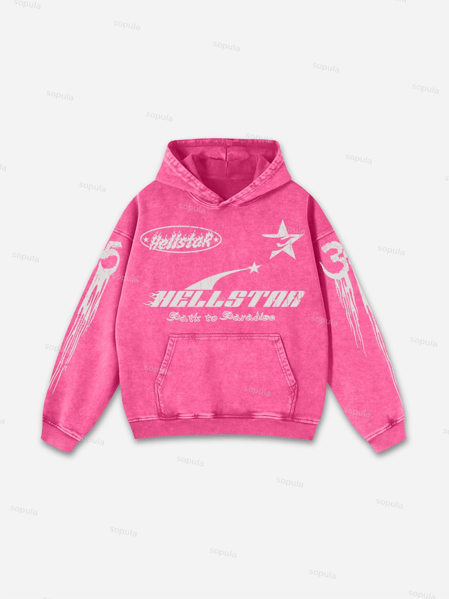 Vintage Hell Star Graphic Acid Washed Oversized Hoodie Product Image