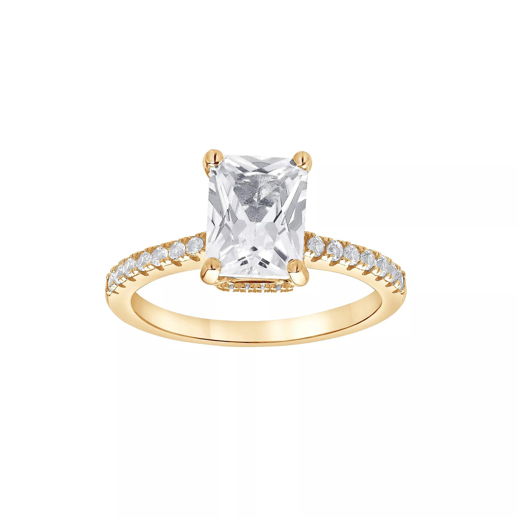 Gemstone Brilliance Emerald Cut Lab-Created White Sapphire Ring, Women's, Size: 7, Gold Tone Product Image