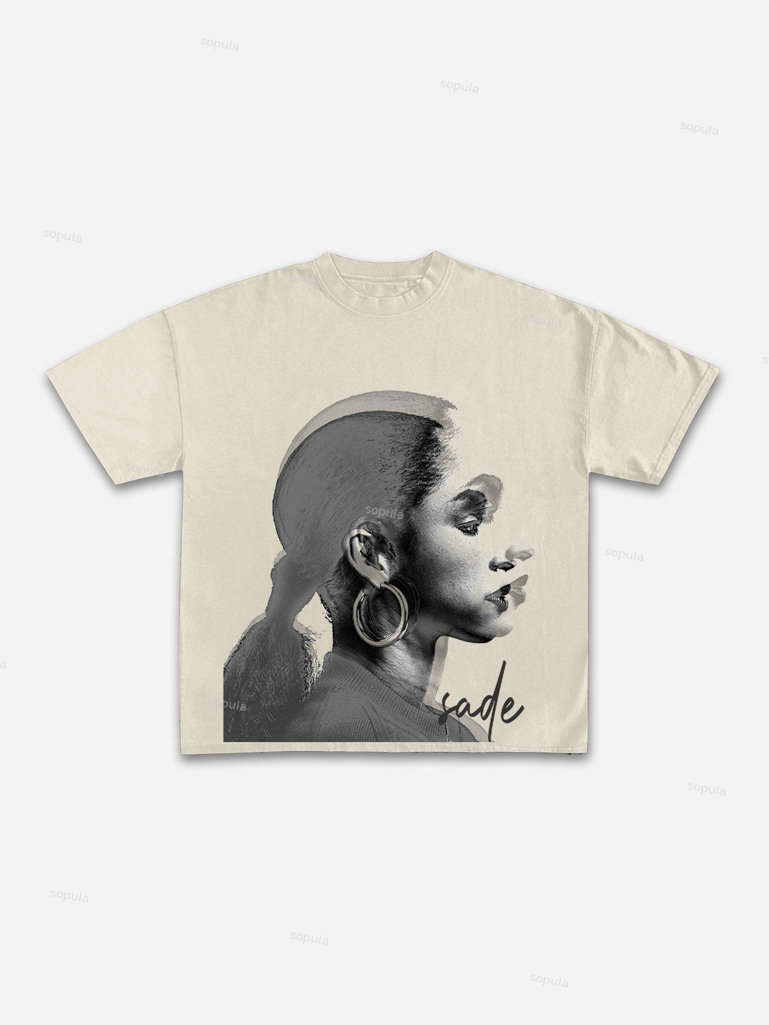 Vintage Sade Adu Print Graphic Cotton T-Shirt Product Image